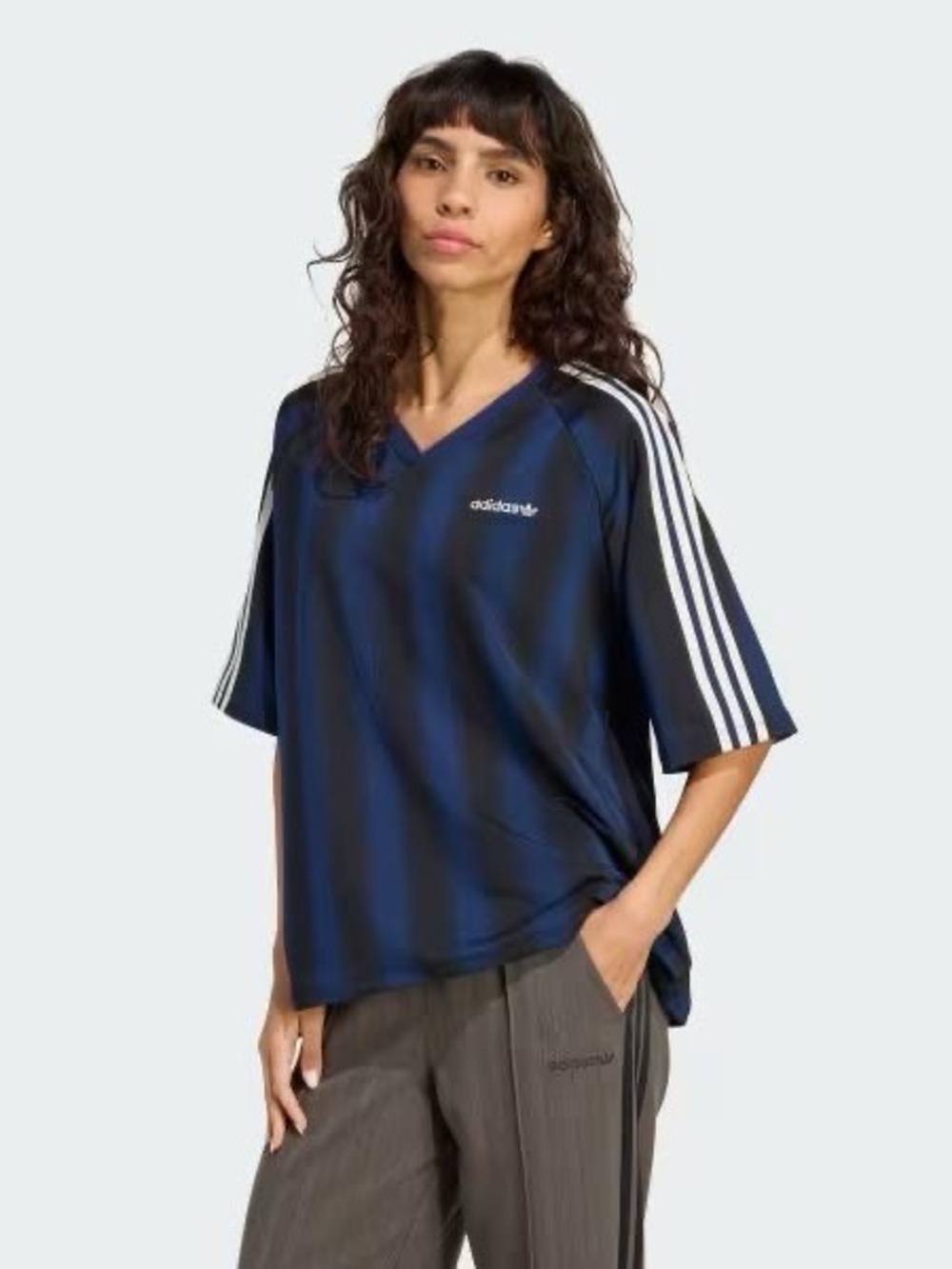 adidas Women's Navy and Black Striped Soccer Jersey